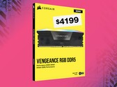 Se muestra la caja de memoria Corsair Vengeance DDR5 con un precio de 4199 $