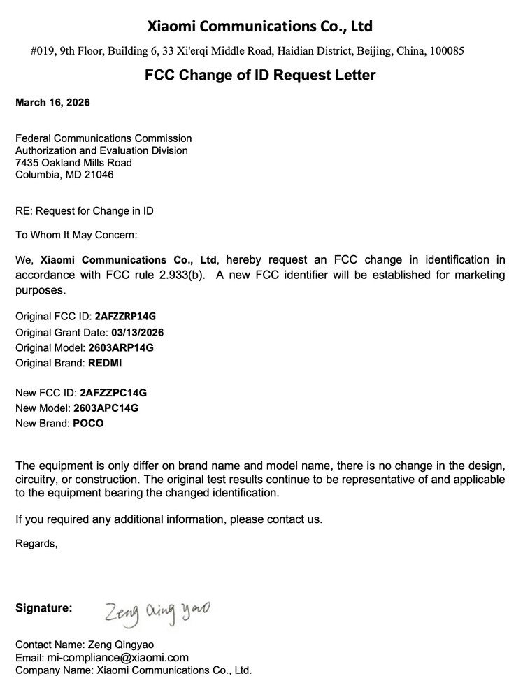 La carta de solicitud de cambio de ID confirma que la nueva tableta es una Redmi Pad 2 9.7 rebautizada.