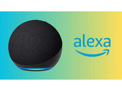 Imagen promocional de Amazon Echo con un fondo degradado profundo y el logotipo del asistente de inteligencia artificial Alexa. (Fuente de la imagen: Amazon)