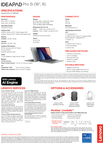 Lenovo IdeaPad Pro 5i 16 - Especificaciones. (Fuente: Lenovo)