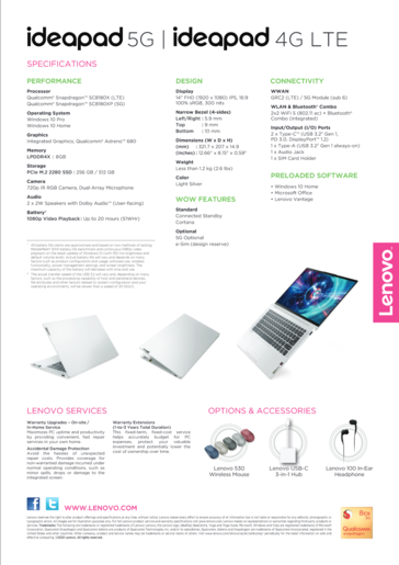 Lenovo IdeaPad 5G - Especificaciones. (Fuente de la imagen: Lenovo)