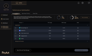 Optimización del rendimiento en ProArt Creator Hub