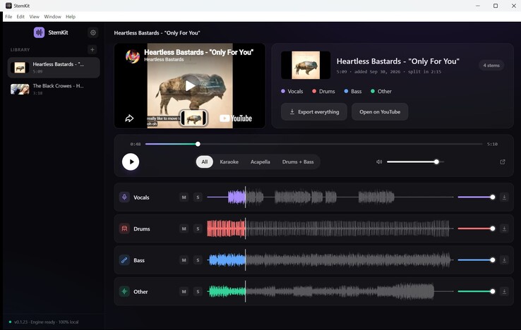 Controles de volumen para cada pista, pero solo una pista para dos guitarras