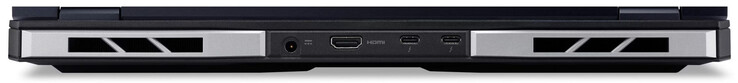 Parte trasera: puerto de alimentación, HDMI 2.1, 2x Thunderbolt 4 (USB-C; Power Delivery, DisplayPort)