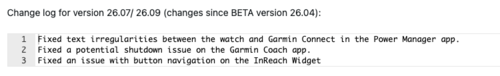 Las notas de la versión beta 26.09 del Garmin Fenix 7