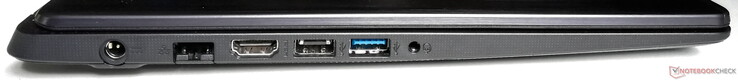 Lado izquierdo: Conector de alimentación, Gigabit LAN, HDMI, USB 2.0 Tipo A, USB 3.1 Tipo A, toma de 3.5 mm