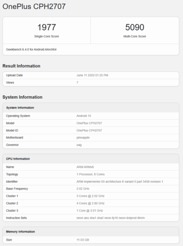 Listado de Geekbench del OnePlus Nord 5 (fuente de la imagen: Geekbench)