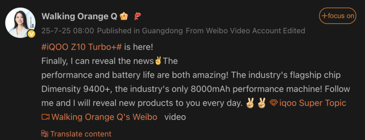 Aspectos destacados del próximo iQoo Z10 Turbo+. (Fuente de la imagen: Weibo - machine translated)