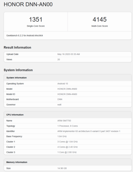 Listado de Geekbench del Snapdagon 7 Gen 4 (fuente de la imagen: Geekbench)
