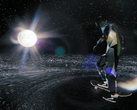 En la imagen, un fotograma del tráiler de Skate Story en el que aparecen la luna y el patinador. (Fuente de la imagen: Steam)