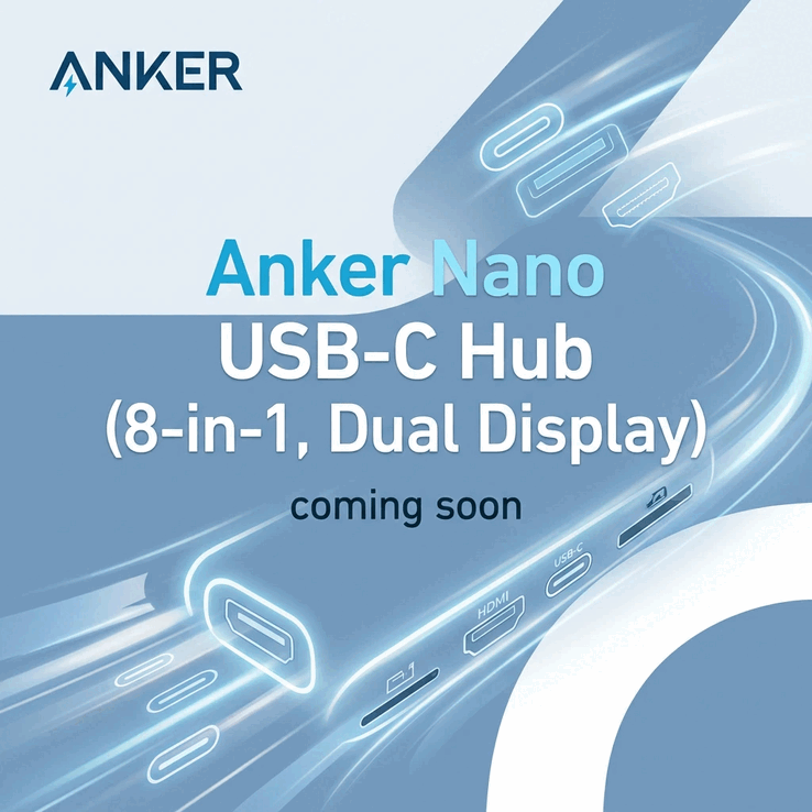 Una imagen teaser del Anker Nano USB-C Hub (8 en 1, doble pantalla)