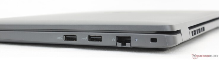 Derecha: 2x USB-A 3.2 Gen. 1, Gigabit RJ-45, cierre en forma de cuña