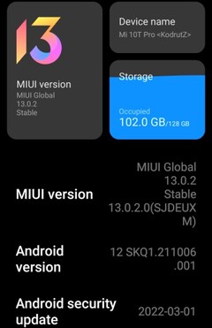 Android mIUI 13.0.2, basado en 12, ya está disponible para el Xiaomi Mi 10T Pro (Fuente: propia)