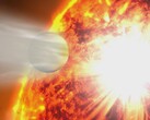 Ilustración de un artista en la que se muestra una estrella absorbiendo un planeta.