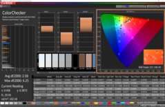 ColorChecker sin calibrar con una buena cobertura del espacio de color, pero con un ligero desplazamiento