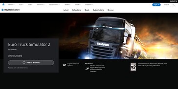 Listado de Euro Truck Simulator 2 en PlayStation Store (Fuente de la imagen: PlayStation)