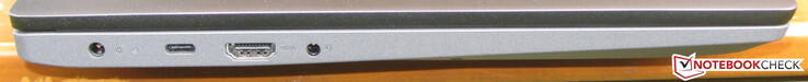 Lado izquierdo: fuente de alimentación, USB 3.2 Gen 2 (tipo C; DisplayPort, entrega de energía), HDMI, toma de audio combinada