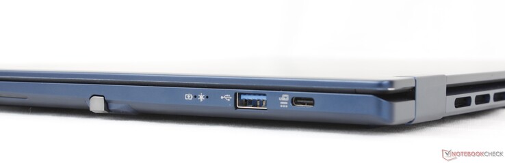 Derecha: lápiz óptico, USB-A (5 Gbps), USB-C 4.0 con Power Delivery + DisplayPort