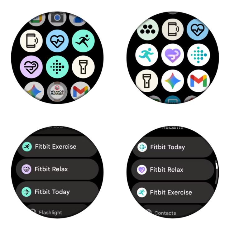 Los iconos antiguos (izquierda) y nuevos (derecha) de la aplicación Fitbit para WearOS. (Fuente de la imagen: Android Police, editado)