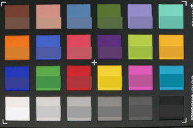 Colores fotografiados en ColorChecker. El color original se muestra en la mitad inferior de cada parche.