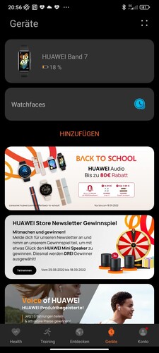 La aplicación de salud también contiene anuncios de Huawei