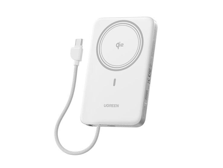 La batería magnética ultrafina Ugreen MagFlow Air Qi2 en blanco