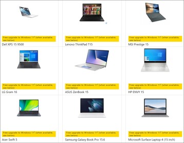 Selección de portátiles compatibles con Windows 11. (Fuente de la imagen: Microsoft)