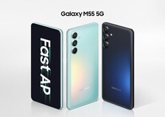 Samsung ha diseñado el Galaxy M55 en acabados verde y azul (Fuente de la imagen: Samsung)