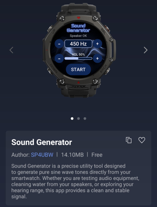 La miniapp Sound Generator para smartwatches Amazfit