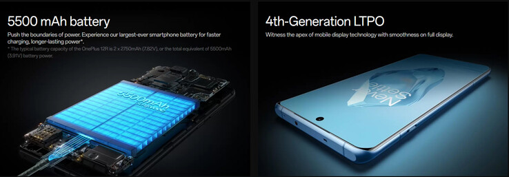 Información sobre la batería y la pantalla del 12R (Fuente de la imagen: OnePlus)
