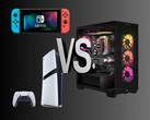 Gráfico de los juegos de PC frente a los de consola (Fuente de la imagen: Nintendo of America, Sony PlayStation, Corsair Gaming con ediciones)