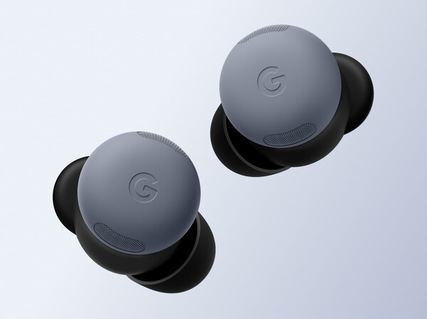 Los Pixel Buds Pro 2 en color Piedra Lunar con una malla cortavientos a juego. (Fuente de la imagen: Google)