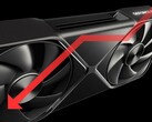 GPU Nvidia RTX 5090 con flecha hacia abajo para indicar la caída de rendimiento.