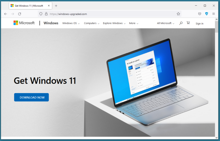El dudoso sitio web de actualización de Windows 11 contiene el malware RedLine Stealer. (Imagen: HP Threat Research Blog)