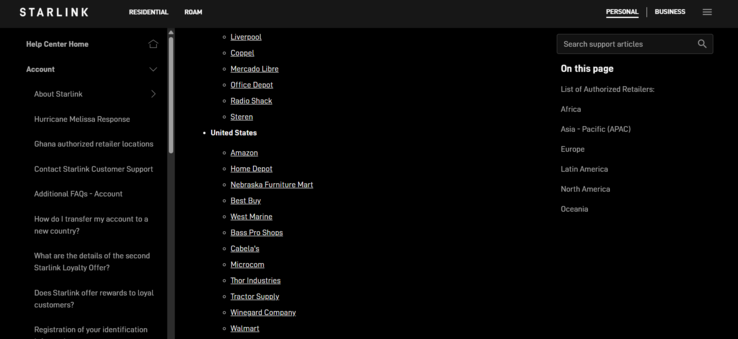 Amazon aparece como minorista autorizado de Starlink (Fuente de la imagen: Starlink)