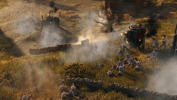 Una imagen que muestra una batalla en *Iron Harvest*.