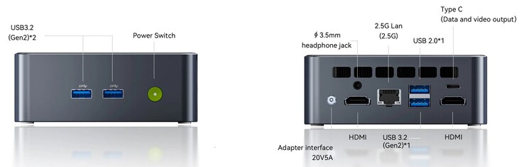 Las interfaces externas del GMKtec NucBox M3 Ultra (Fuente: GMKtec)