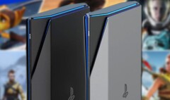 Un concepto de la consola PlayStation 6 muestra una versión más delgada de la PS5 con un diseño más anguloso. (Fuente de la imagen: Yanko Design/PlayStation - editado)