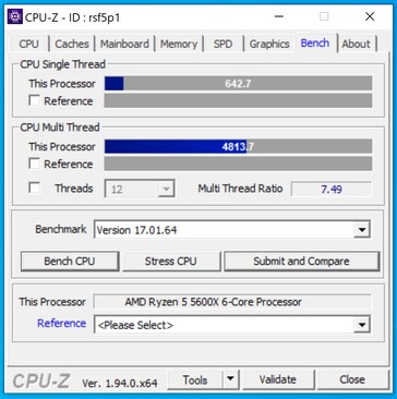 AMD Ryzen 5 5600X CPU-Z prueba de un solo núcleo. (Fuente de la imagen: @GawroskiT en Twitter)