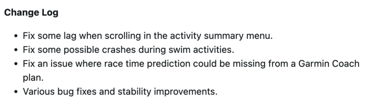 Lista de cambios de la versión 27.09 del software del Garmin Forerunner 255. (Fuente de la imagen: Garmin)