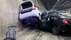 Las secuelas de la brusca desaceleración del Model S (imagen: California Highway Patrol)