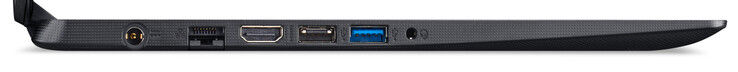 Izquierda: Adaptador de CA, Gigabit Ethernet, HDMI, USB 2.0 (tipo A), USB 3.2 Gen 1 (tipo A), conector de audio combinado