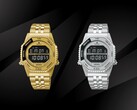 Los modelos Seiko Rotocall HFL003P, en oro, y HFL002P, en acero inoxidable, se muestran uno al lado del otro sobre un fondo negro; ambos cuentan con una pantalla LCD en negativo, un bisel giratorio y un brazalete integrado de acero inoxidable.