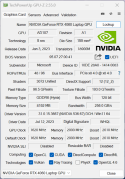 GPU-Z GeForce Portátil RTX 4060