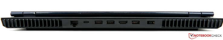 Parte trasera: Red/LAN (RJ-45), USB-C 3.2 Gen 2 (DisplayPort 1.4 y alimentación), 2 x USB-A 3.2 Gen 1, HDMI 2.1, USB-A 3.2 Gen 1, conector de alimentación