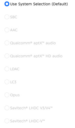 Códecs disponibles para audio Bluetooth