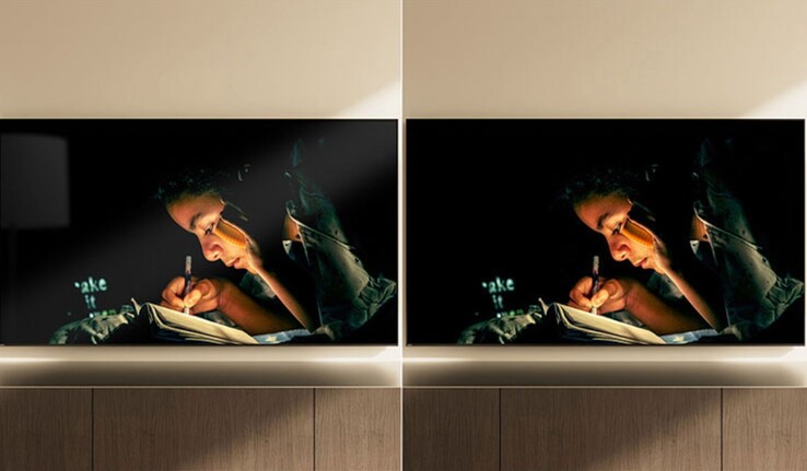 Ejemplo ilustrativo de la película antirreflectante y antirreflejos Immersive Black Screen Pro (R) utilizada en los televisores de alta definición Bravia 9 II.