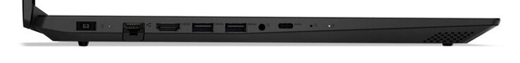Lado izquierdo: alimentación, Gigabit Ethernet, HDMI, 2x USB 3.2 Gen 1 (Tipo A), puerto combinado de audio, USB 3.2 Gen 1 (Tipo C)