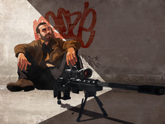 Ilustración que muestra una interpretación de Nico Bellic de GTA IV con un rifle de francotirador (fuente de la imagen: Rockstar Games)