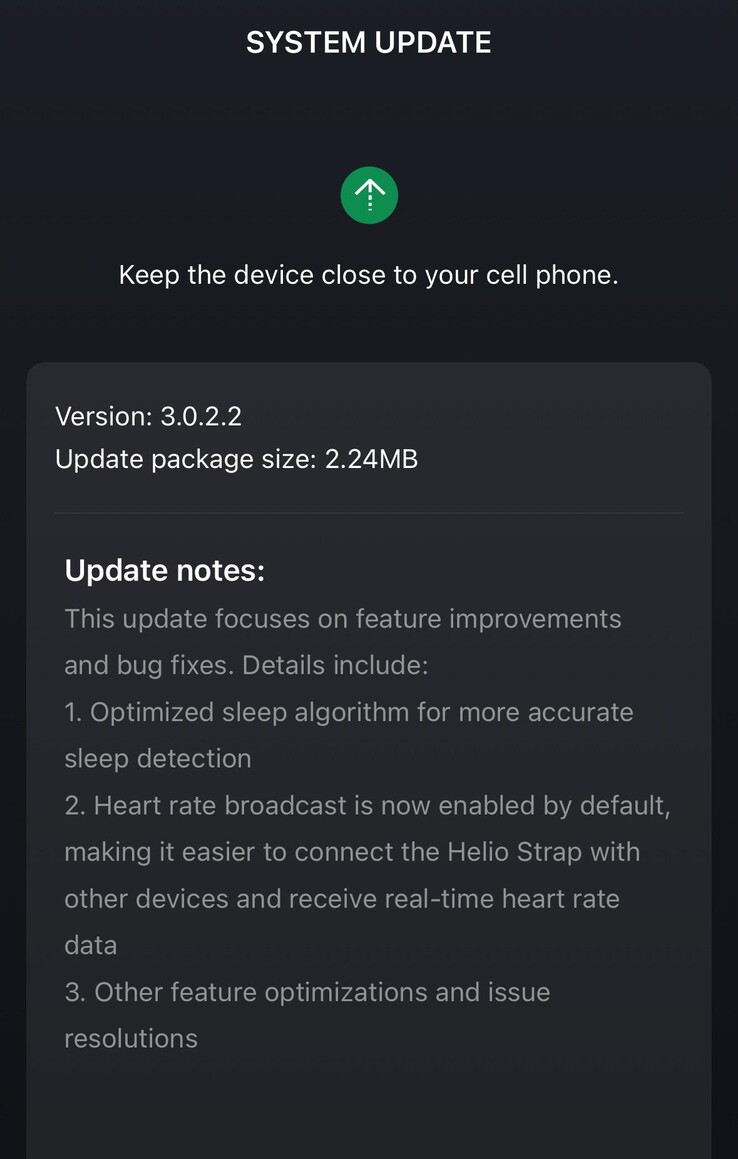 Las notas de la versión 3.0.2.2 del software para la correa Amazfit Helio. (Fuente de la imagen: u/Secure-Carrot9971 vía Reddit)